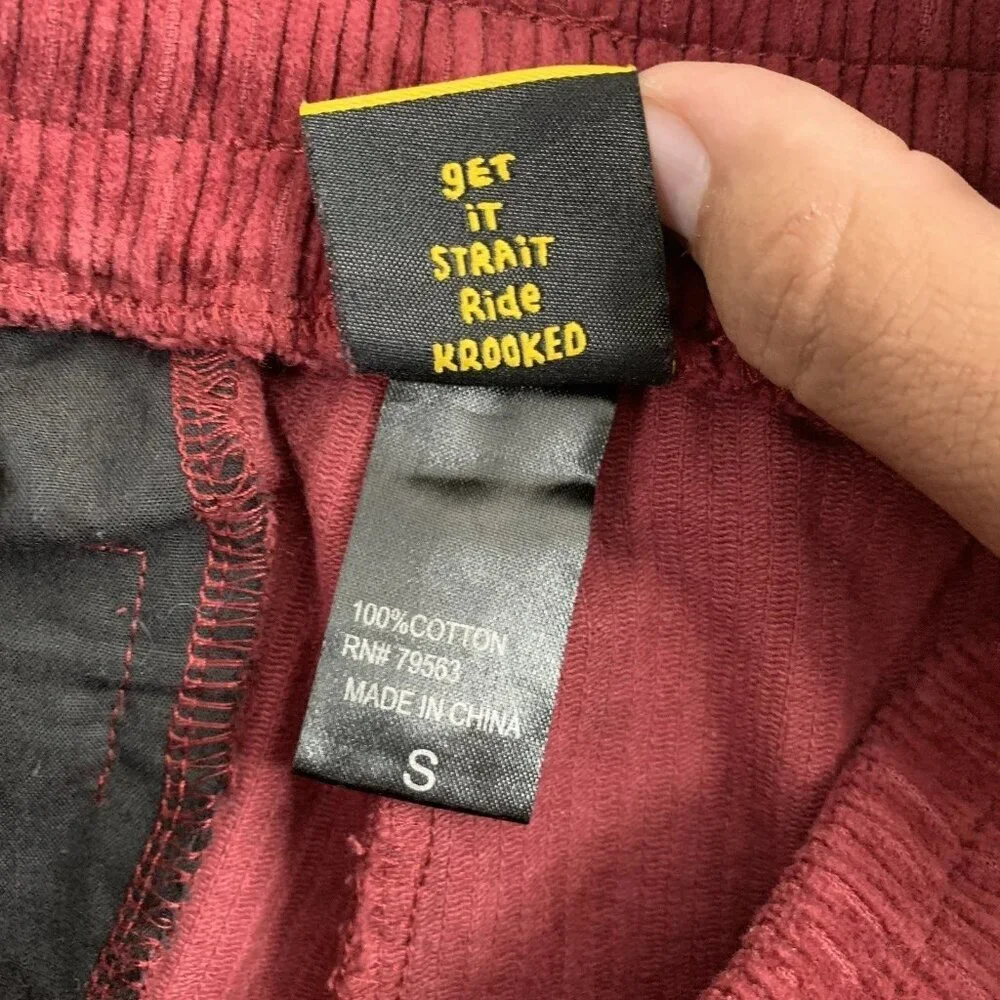 Krooked Skateboarding Pants Mens Small Maroon Corduroy Straight Leg Eyes Logo